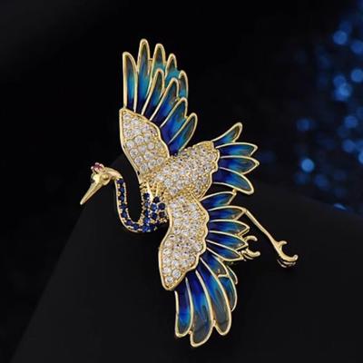 Chinese Ancient Style Crane Brooches For Women Clothing Coat Jewelry Accessories Gift