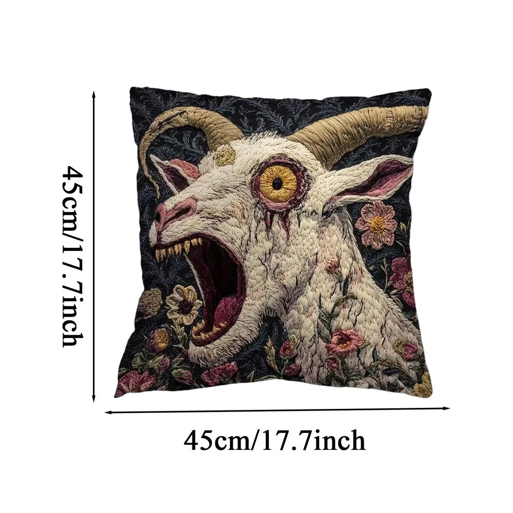 Soft Pillow Spooky Goat Face 2D Flat Printed Pillow Cushion Cover 18x18 Funny Screaming Goat Home Decor Covers For Sofa Bed