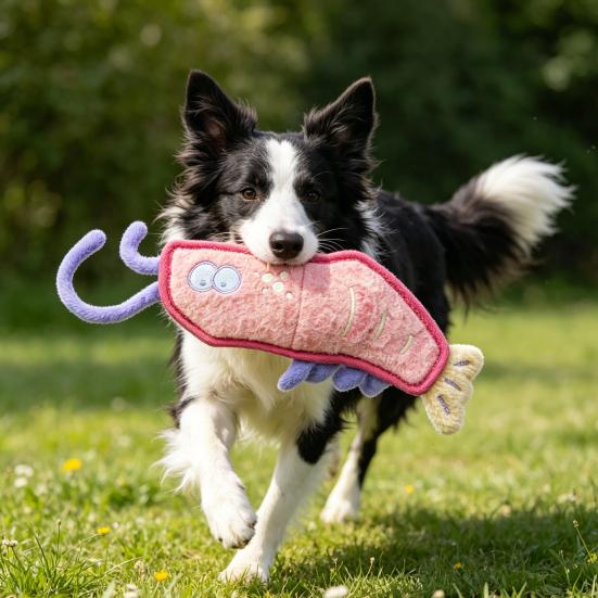 Marine Animal Dog Toy Plush Squeaky Dog Chew Toy Sea Shrimp Seal Seahorse Teething Toy for Dogs Interactive Tug-of-War Relieves Boredom Cleans Teeth