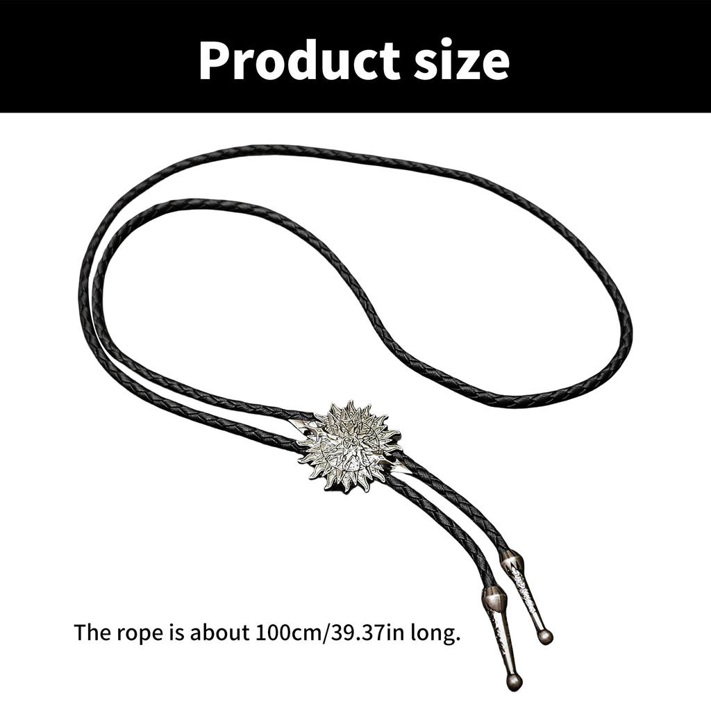 Vintage Metal Pendant Bolo Tie Cowboy Costume Accessory for Men Western Rodeos Necktie Necklace with Faux Leather Cord