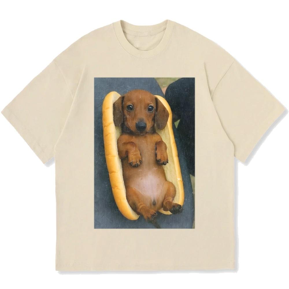 Fashion Real HOT DOG Printed Cotton Casual T-shirt Summer Oversized Unisex Funny Short Sleeve Tees Vintage O-neck Tunics
