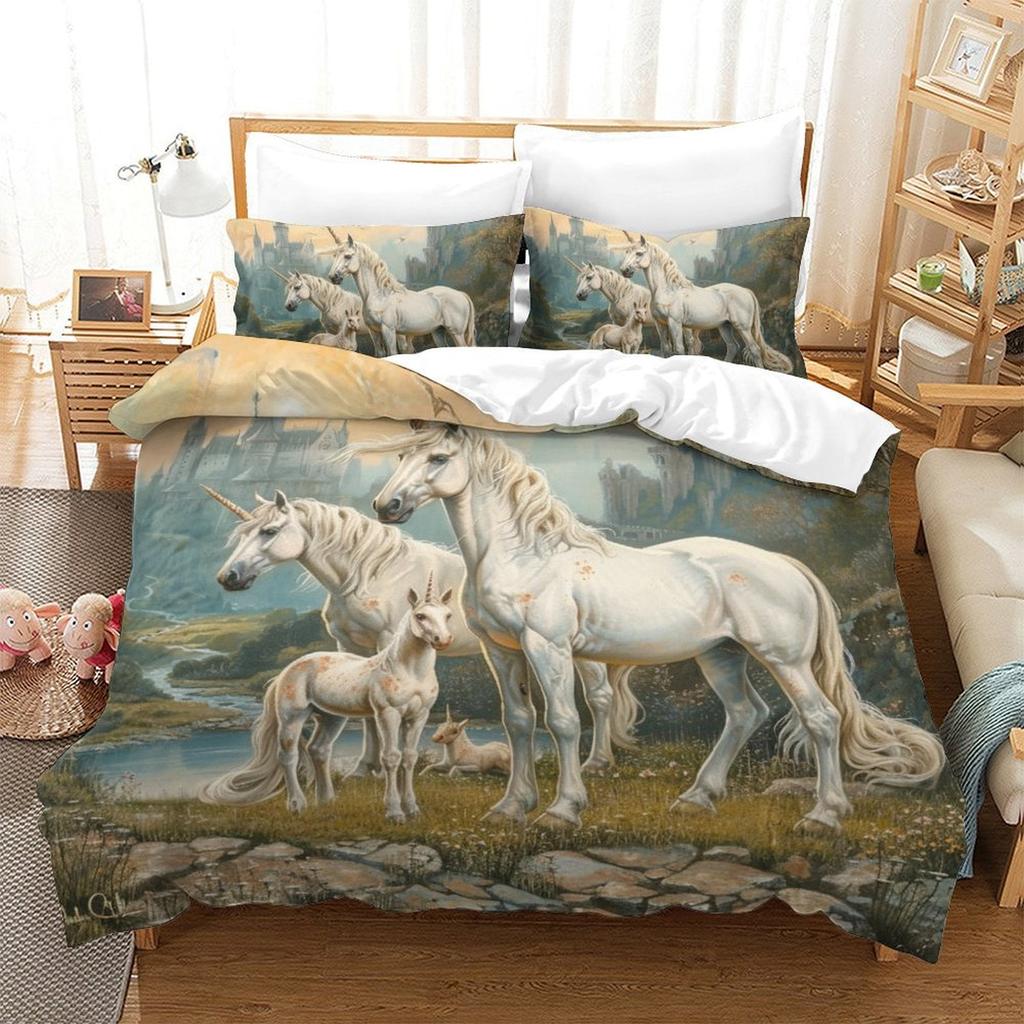 Comforter Digital Printed Unicorn Design Queen Size Bedding Girl'S Not Fading Soft And Comfortable.