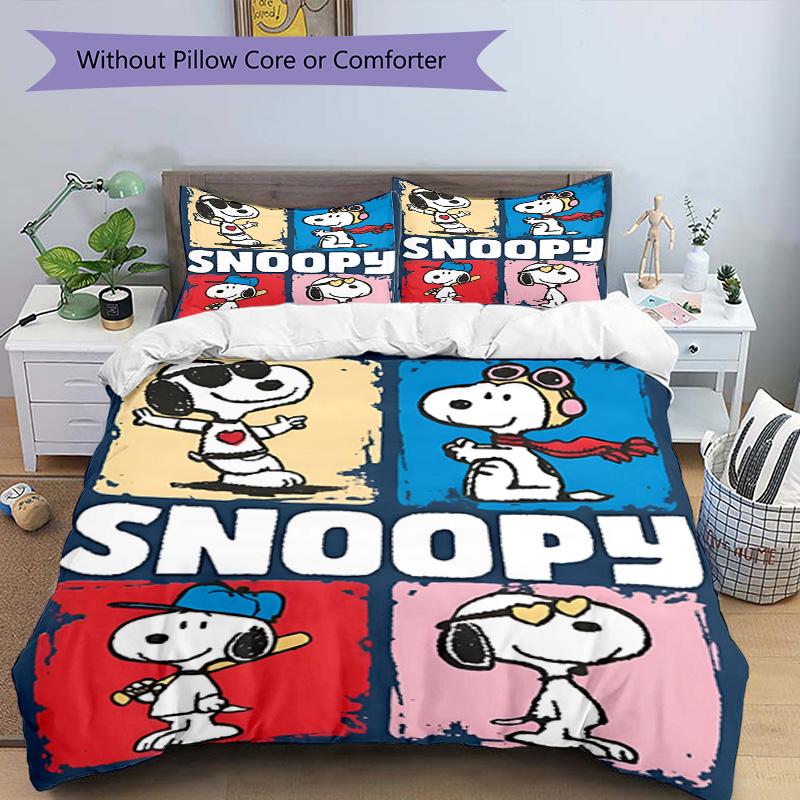 3pcs Duvet Cover Set (1*Duvet Cover + 2*Pillowcase, Without Core), Snoopy Print Bedding Set, Bedroom Decor, All‑Season, Birthday Gift