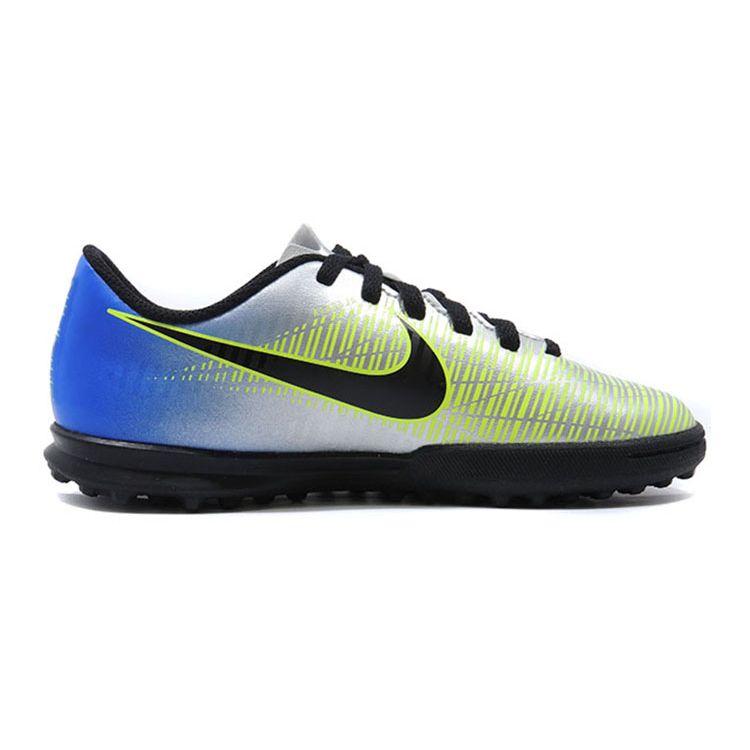 Nike Jr Mercurialx Victory 6 TF Round Toe Lace-Up Simple Versatile Grass Durable Low-Top Soccer Shoes Kids Sneaker Silver Blue 921497-407