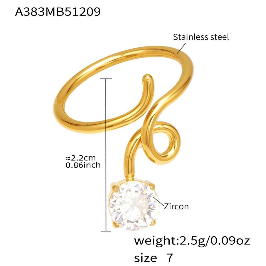 18k Gold-Plated Zirconia Inlaid Stainless Steel Open Ring Set - Modern Fashion Jewelry