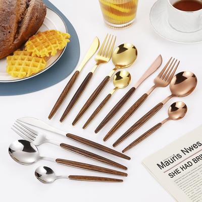 4PCS/ Set Stainless Steel Wood Handle Cutlery Set Dinner Spoon Fork Knife Dinnerware for Home Kitchen Restaurant Eating Utensils Flatware