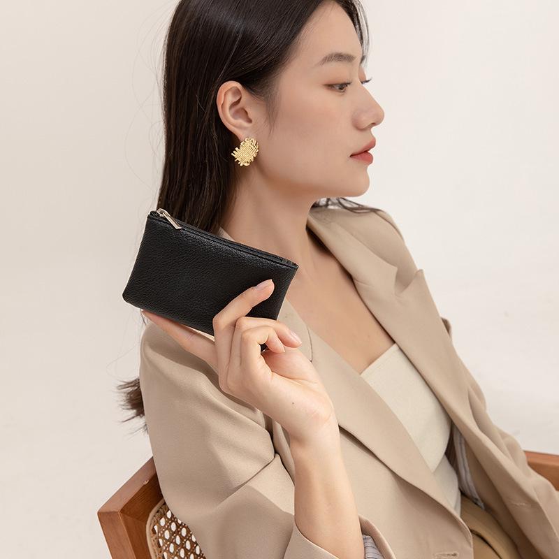 Unisex Litchi-mönster Ultratunn Mynt- och Kortficka med Dragkedja