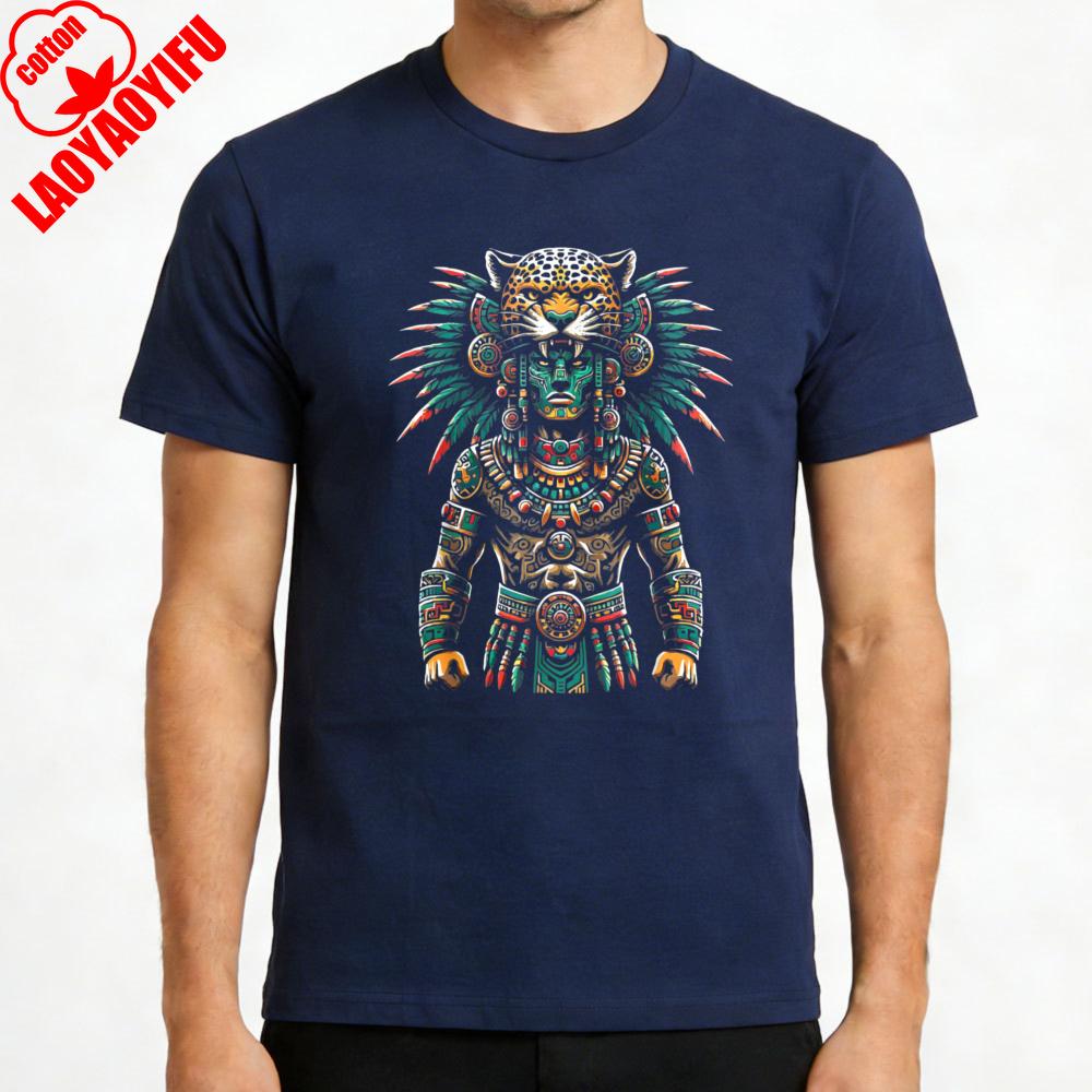 Aztec Jaguar Warrior Tribal Art Men TShirt Cotton Casual Unisex Wear Gift for Him Fashion Statement Shirt Oversized Tops