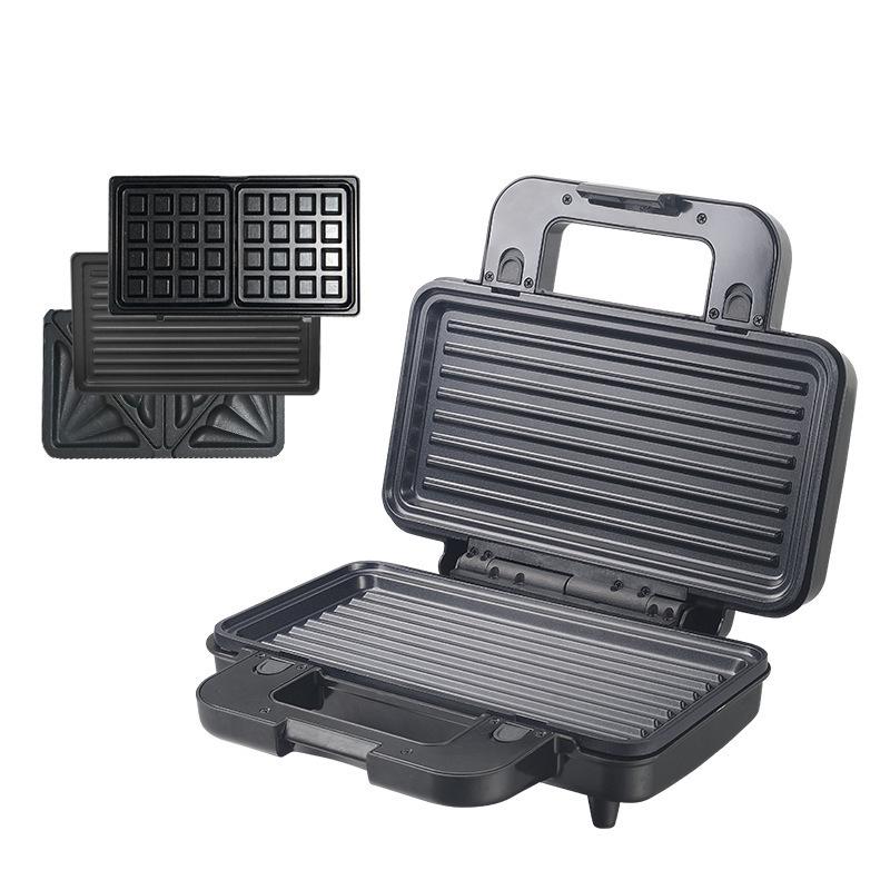 European 3-in-1 Waffle Maker with Detachable Panels - 1000W Multifunctional Breakfast and Sandwich Machine EU Standard 220V чёрный