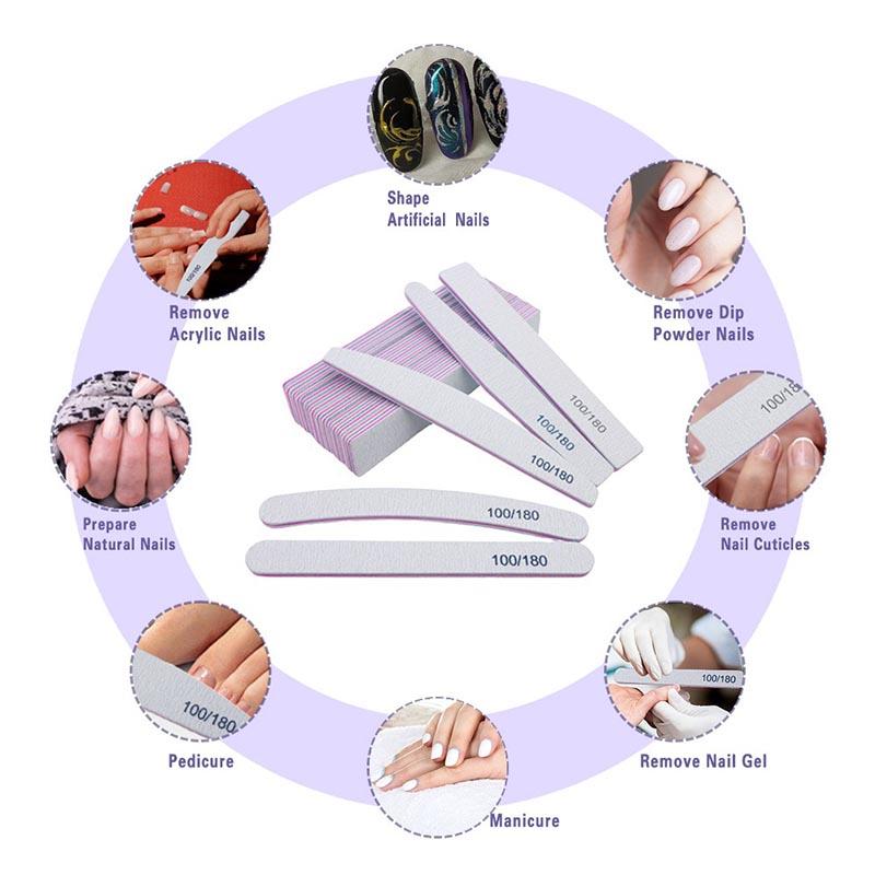New Nail File Bufer 100/180 Grit Half Moon Nails Files Sanding Grinding Double Side Sandpaper Nail Manicure Tool ZJC04