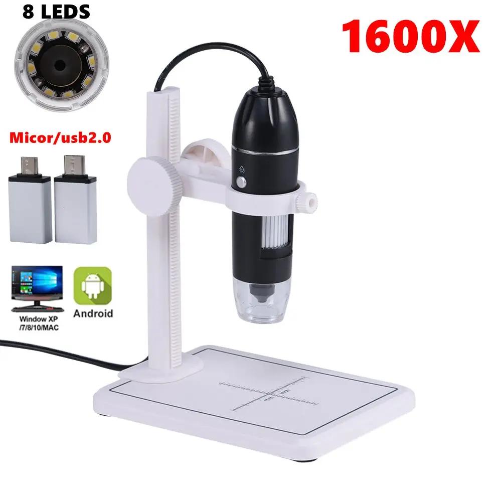 Microscópio HD 500-1600X Lupa LED Câmera Microscópio Digital Eletrônico Profissional USB para PC Celular Microscópio Digital