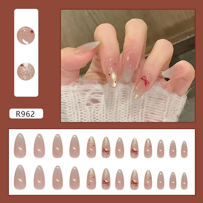 

Fine sparkling wavy dots, playful bows, gradient manicure patches, 24 pieces of removable wearable nails