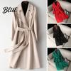 Cappotto di lana comodo da donna, lungo, stile peacoat, con revers dentellato, aperto sul davanti, stile trench, vestibilità ampia, slim, per autunno e inverno, caldo, cappotto con cintura, capispalla da donna