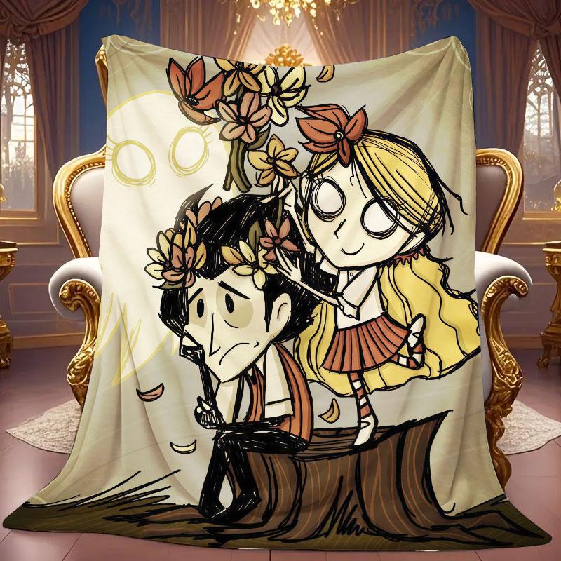1Pc Don'tStarve Print Flannel Blanket, High Quality Comfortable for All Seasons, Home Decor, Warmth and Comfort, Perfect for Christmas Gifts