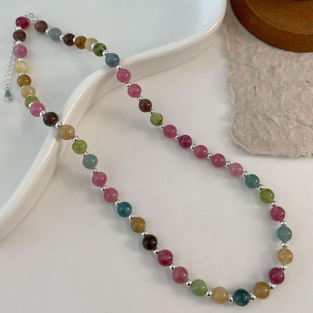 S925 Sterlingsilber Jade & Turmalin Perlenarmband Halskette - Damen High-End Leichter Luxus Design
