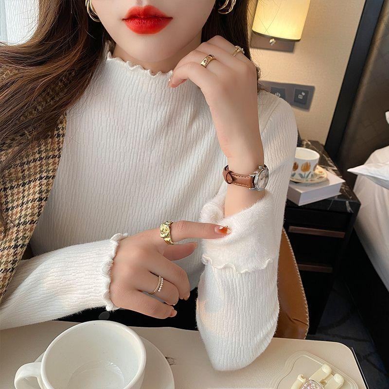 Women Winter Thicken Slim Turtlneck Sweater Plus Velvet Long Sleeve Soft Knitted Pullover Casual Thermal Knitting Bottoming Shirt