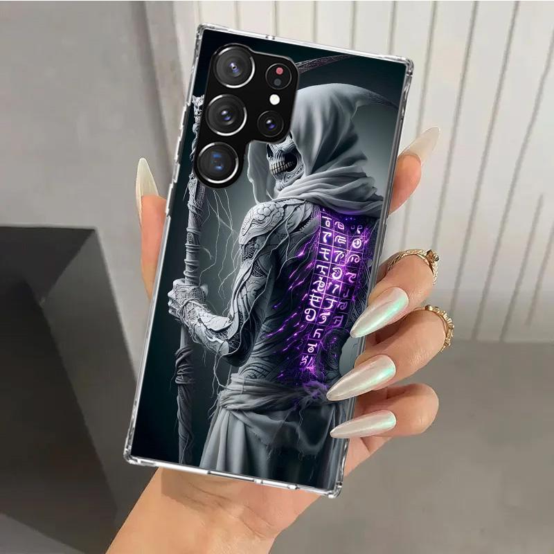 Death Grim Reaper Skull Scythe Phone Case for Samsung Galaxy S26 S24 S23 Ultra S25 Edge S22 S21 Plus S20 FE + Soft Print Shell F
