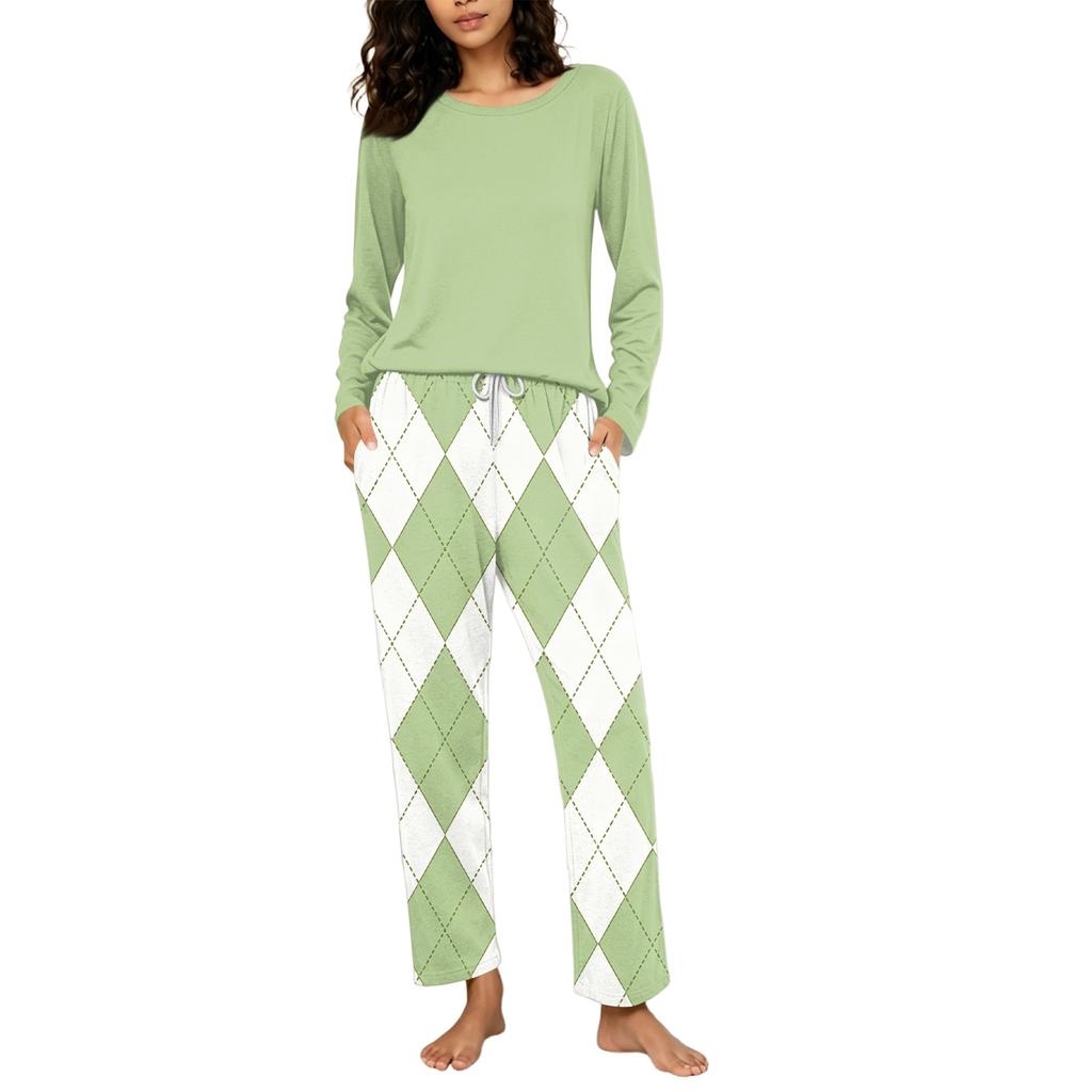 Women's Casual Printed Pajama Set with Round Neck and Loose Fit for Sleep and Lounging