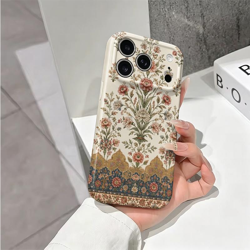 Ornate Persian Floral Motif Pattern Art Graphic Film Aesthetic Protective Shockproof Bumper Phone Case For iPhone 13 14 15 16 17 Pro Max Plus