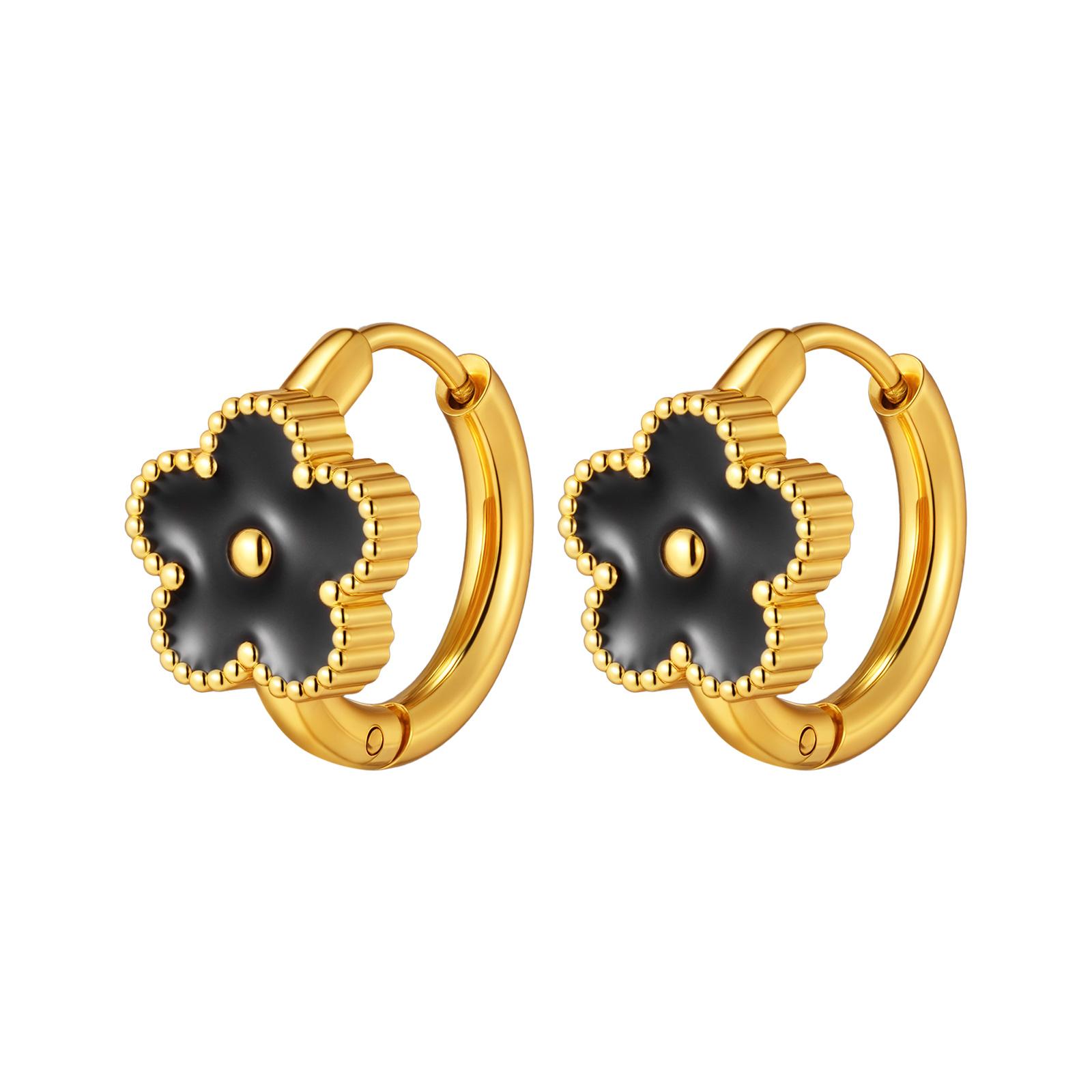 Dainty Lucky Leaf Hoop Earrings for Women Teens, Stainless Steel Flower Hoop Earrings Non Tarnish