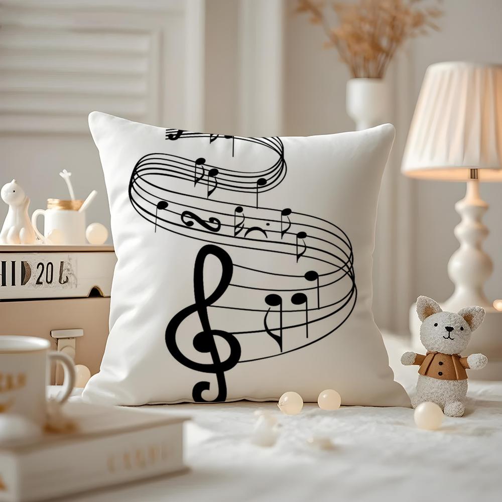 Sheet Music Printing Cushion Cover Antidustmite Pillowcase Invisible zipper silky short plush Sofa cushion cover