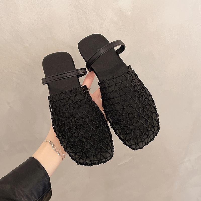 

Летние сетчатые сандалии-баотоу на плоской подошве для женщин, однотонные, с задним ремешком, повседневные сандалии, уличная обувь для отпуска, пляжная обувь 2025 35 чёрный