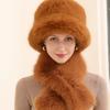 Customized Faux Fox Fur Winter Hat for Women Thick Bucket Hats and Fur Scarf Set Drop Shipping