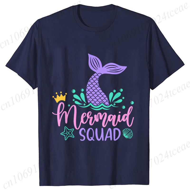 Mermaid Squad Print Female T-Shirts Short Sleeve Tee Clothing Mermaid Girls Birthday Party Women Tops Birthday Squad Female Tops