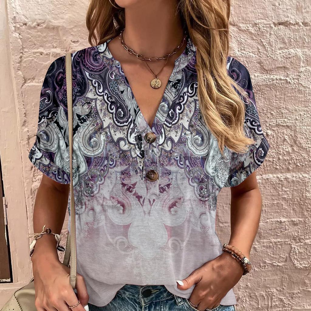 Women's T-Shirt Summer V-Neck T Shirt for Women Daily Fashion Short Sleeve Casual T-Shirt 3d Print Female Clothes
