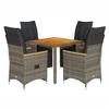 vidaXL Garden Bistro Set 5 Pcs Cushions Gray Poly Rattan