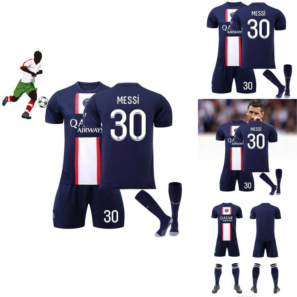 Paris Home Jersey Set Messi 30 Mbappe 7 Neymar 10 Polyester Soccer Kit
