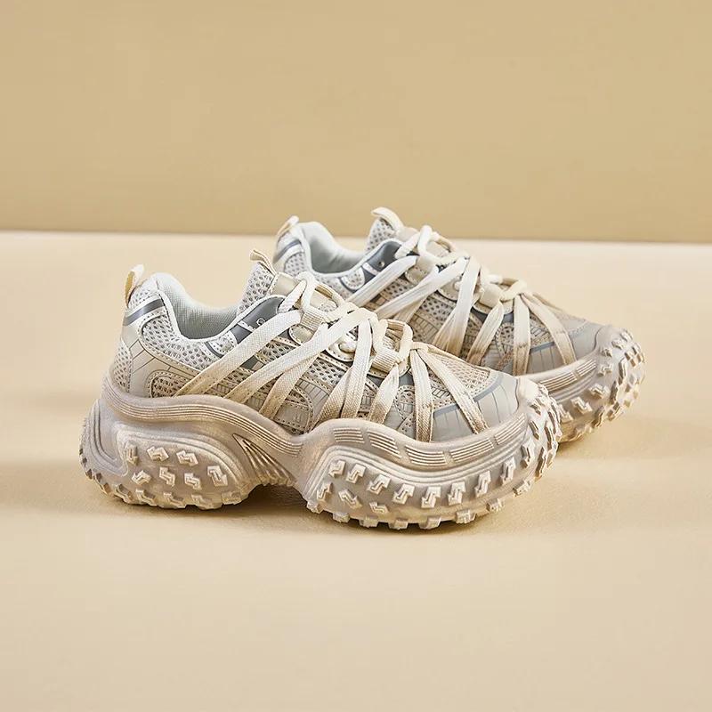 Fashion Spring Platform Sneakers Women's Anti Skid Round Toe Vulcanize Shoes Cross Tie Straps Ladies Breathable Trendy Casual Shoes2025