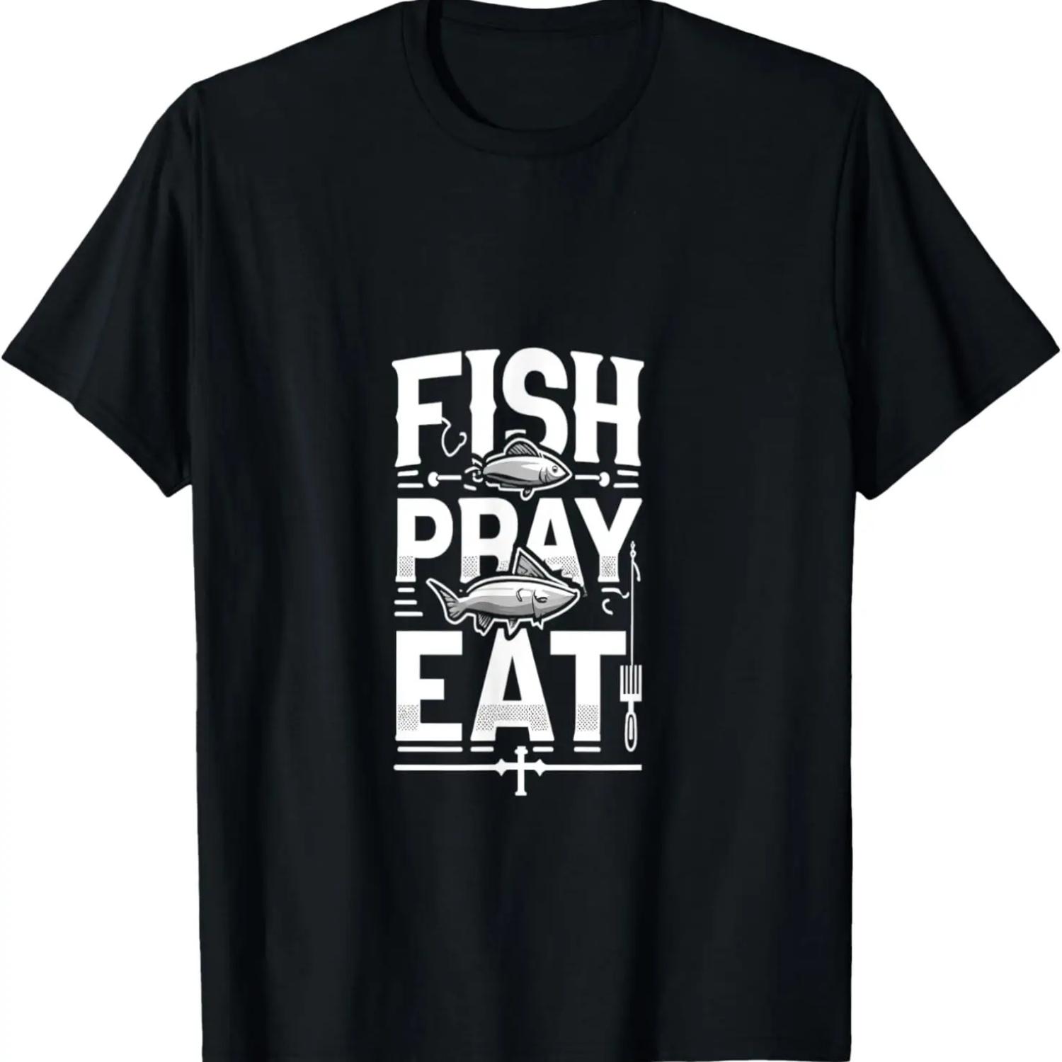 

Fish Pray Eat Fishing Religious Design with Cross T-Shirt XXXXXL чорний
