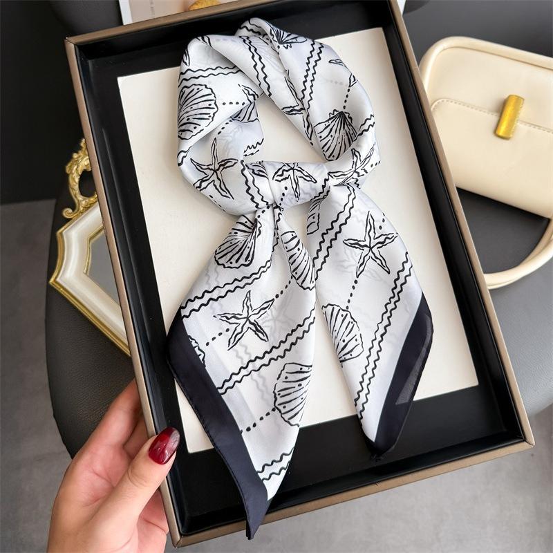

68Cm Sea Salt Shell Printed Scarf Women Autumn And Winter Polyester Fiber Scarf Fashionable And Versatile Warm Headscarf Shawl