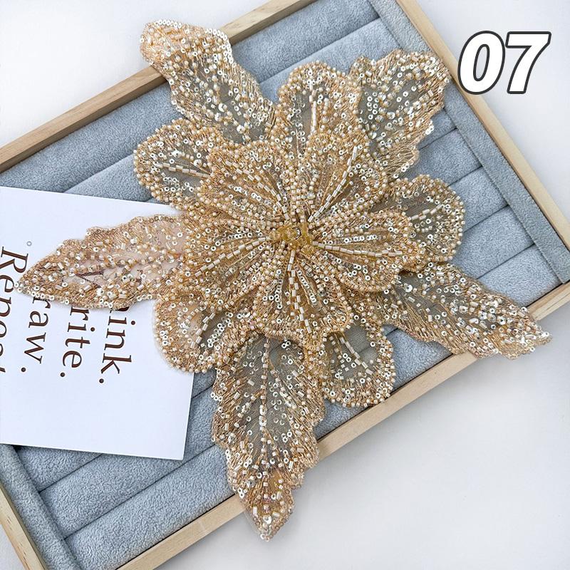 Multi-Layer Organza Lace Sequin Beaded Studded 3D Flower Crystal Patch Diy Clothing Decorative Applique Sweater Coat Accessories