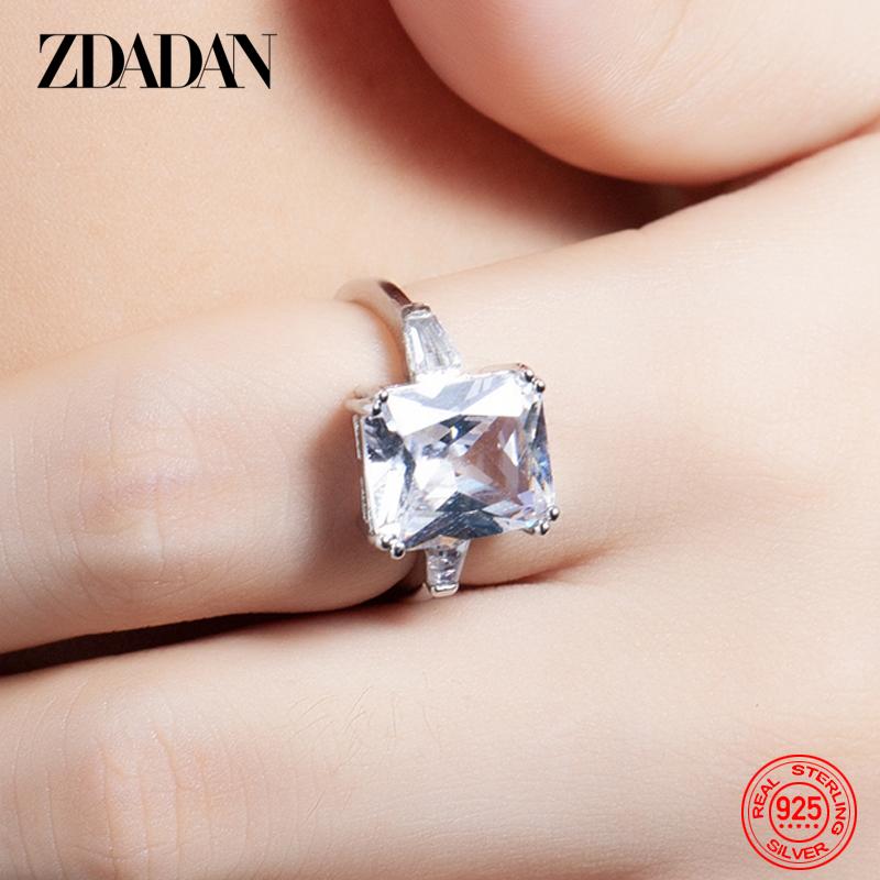 925 Sterling Silver Fashion Square Gem Ring for Women Charm Wedding Engagement Jewelry Gift