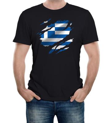 Torn Greece Flag Men's T-Shirt Greek Athens Country National Football