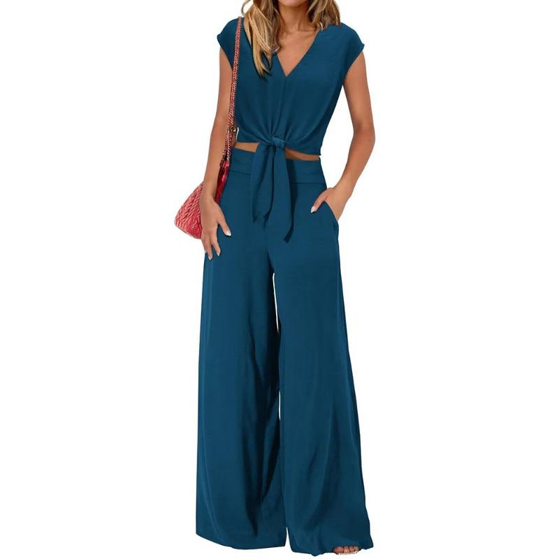 JKASHDK Women's Fashion Casual Summer Spring Solid Color Print Sleeveless V-Neck Trousers Pants Suits