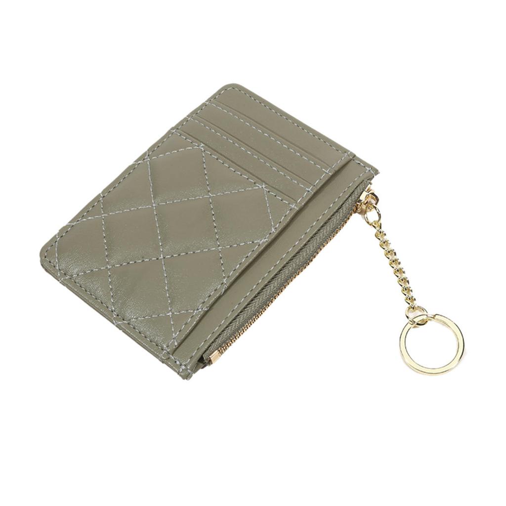Mote Ensfarget Ultratynn Kort Lommebok Klips Enkel Diamantrutemønster Glidelås Flerspors Kortholder PU Liten Myntpung med Nøkkelring