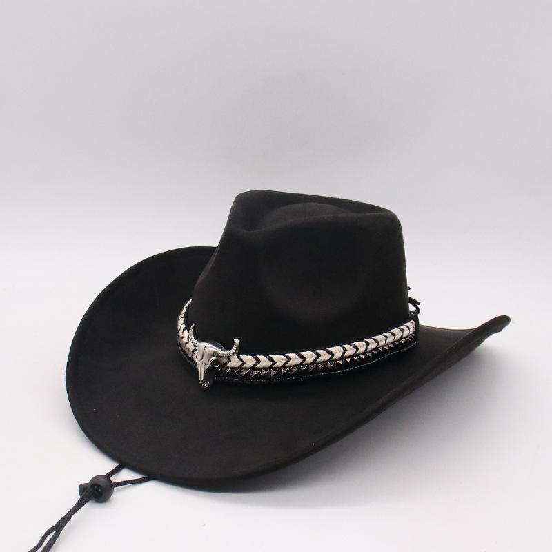 

Cowboy Hat Western Jazz Hat Hidden Metal Bull Head Wide Belt Strap Decorative Top Hat Hat one size fits all (j peach cow)