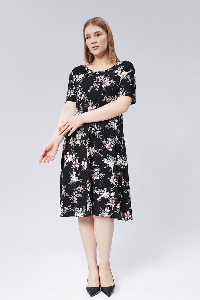 Damska sukienka w dużym rozmiarze z wiskozy, z krótkim rękawem i kwiatowym wzorem