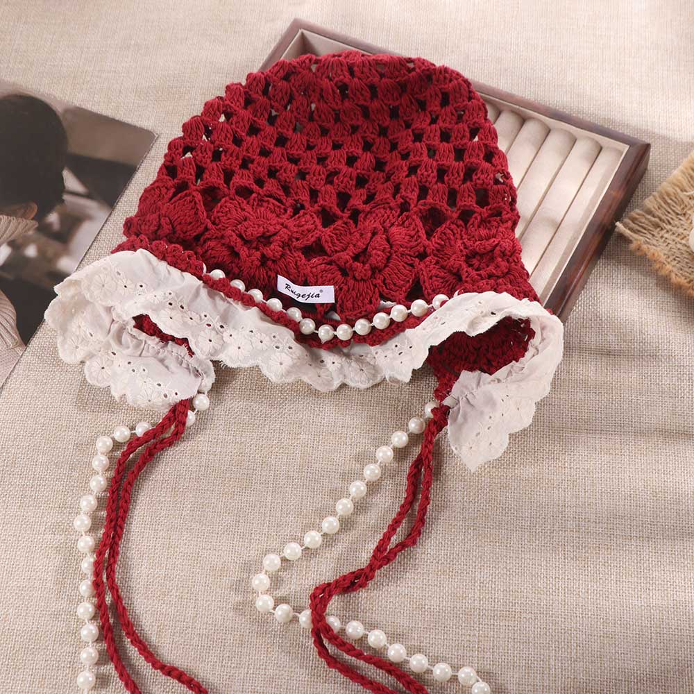 Hollow Out Lace Beanies Pearl Tassels Weave Cap Fashion Knit Cap Girls