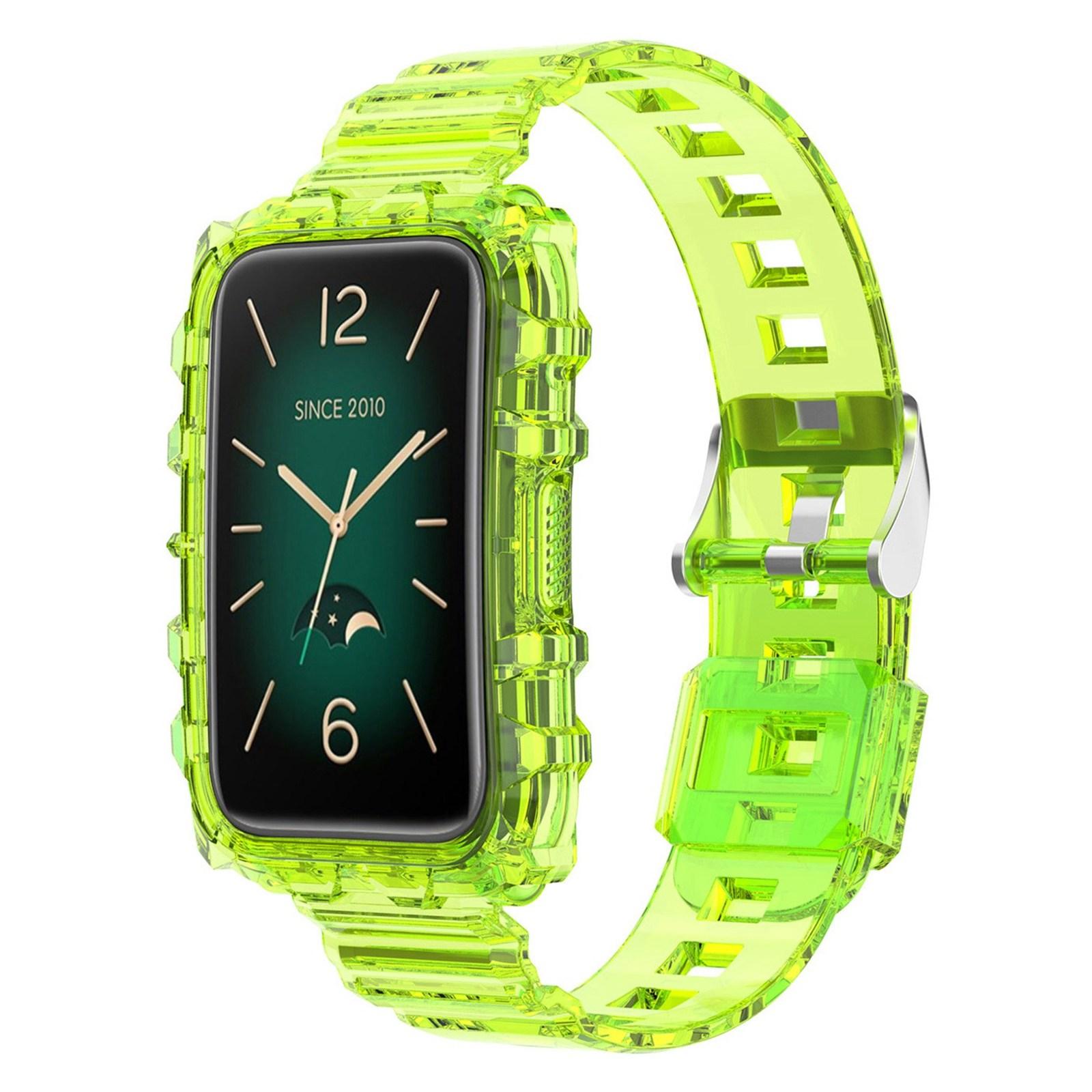 

For Xiaomi Mi Band 7 Pro Solid Color Silicone Smart Watch Band with Integrated Watch Case Clear Replacement Wrist Strap Transparent Rose