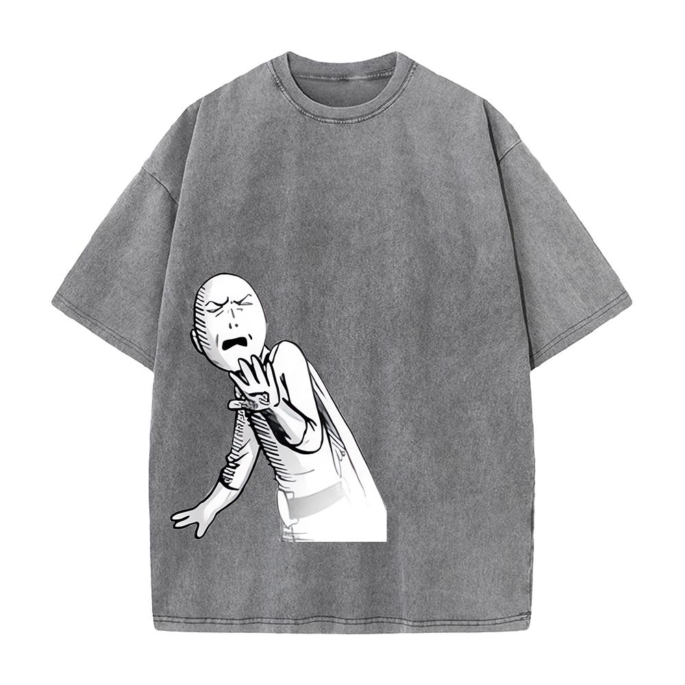 Saitama One Punch Man Funny Graphic T Shirt Men Women Cotton Tshirts Vintage Washed Tee Harajuku Male Casual Oversized T-shirt
