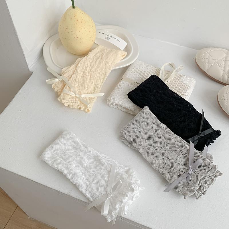 Women's Summer Thin Sweet Bowknot Wooden Ear Edge Mesh Breathable Lace Ballet Wind Drum Pile Socks