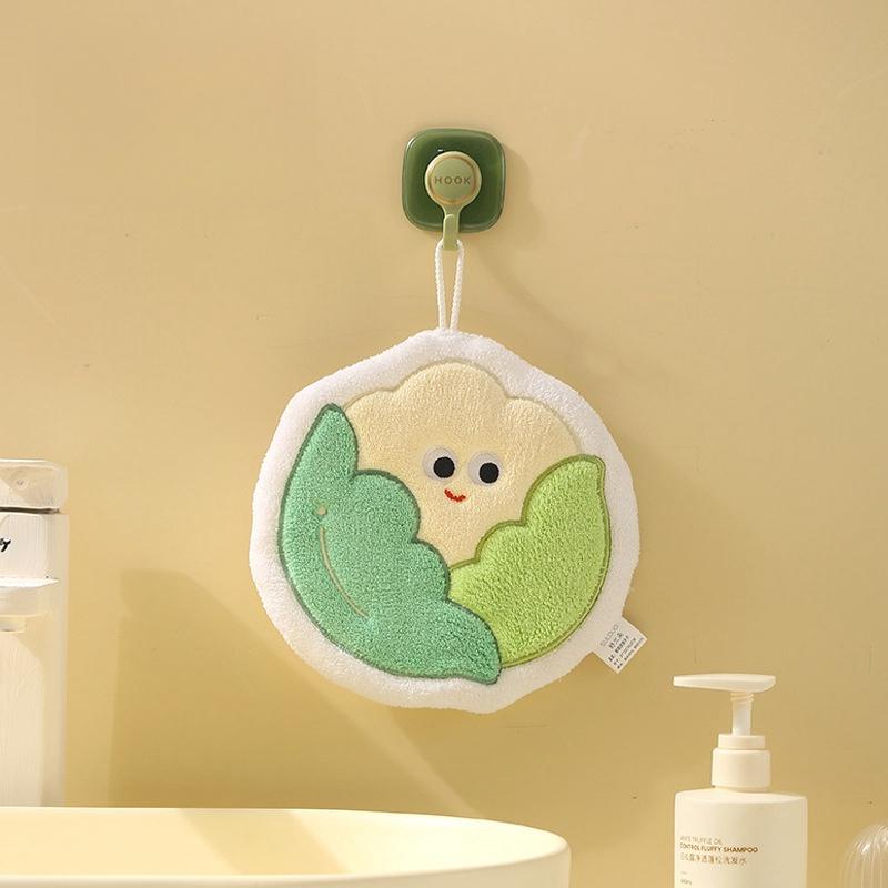 Полотенце для рук, многофункциональное полотенце, мультяшный овощ, подвесное полотенце для рук, толстое коралловое флисовое милое впитывающее быстросохнущее полотенце зелёный