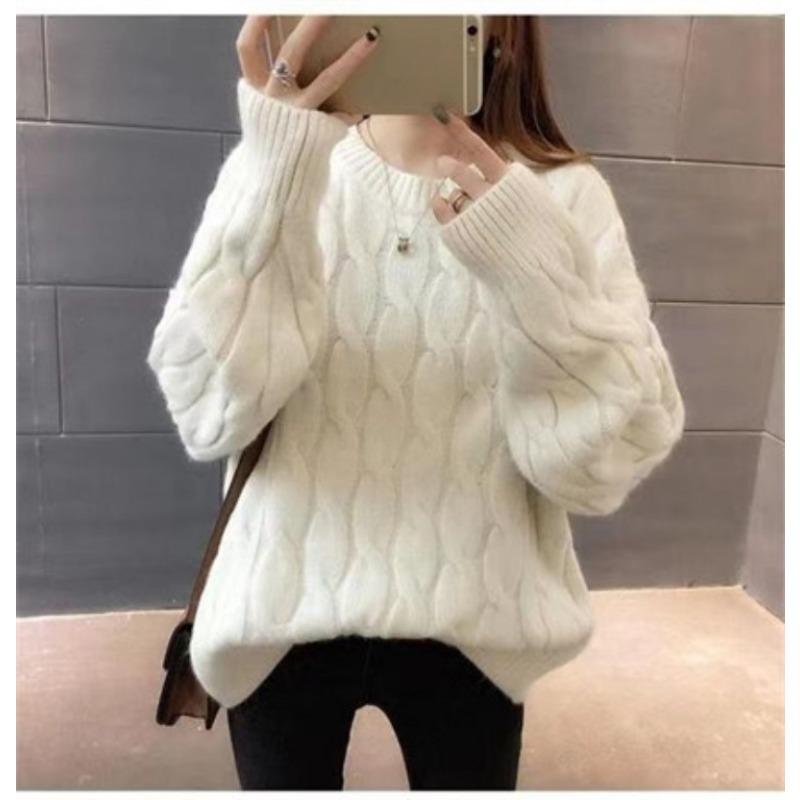 Winter Women's Sweater Women's Loose Pullover Thickened Round Neck Fried Dough Twists Knit