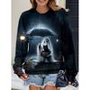 Womens Casual Hoodie With 3D Halloween Print Round Neck Lightweight Breathable Fabric