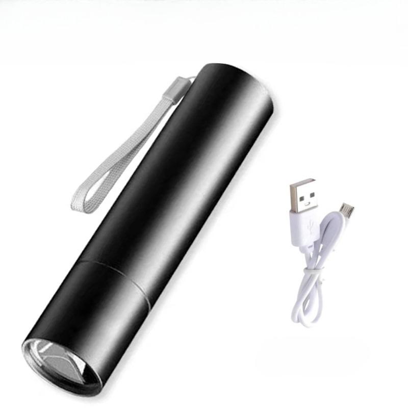 Mini Flashlight USB Rechargeable Aluminum Alloy Flashlight Super Bright LED Bead Adjustable Focus Long-range Portable Flashlight