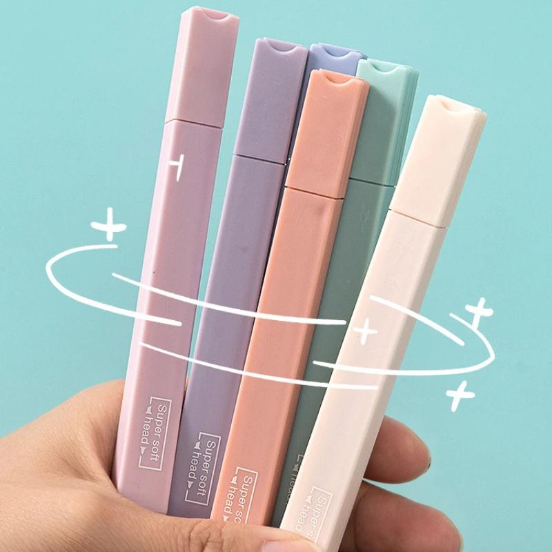 6Pcs Morandi Color Double Head Highlighters for Students Notes Quick Dry Drawing Color Markers Art School Supplies Stationery